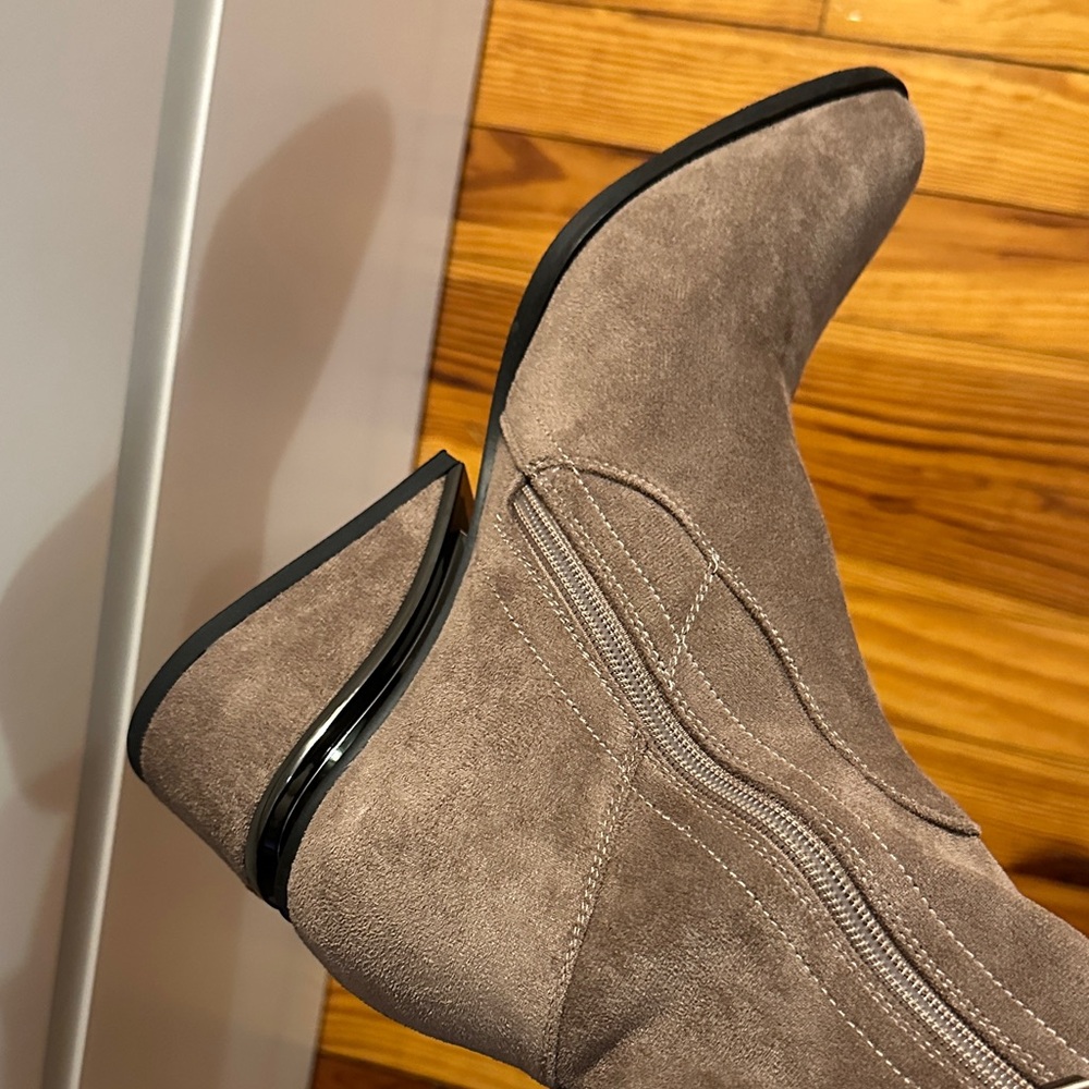 Torgeis Taupe Suede over the knee boots, tall tan boot, Madeline wedge heel boot - Picture 4 of 17